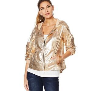 G By Giuliana Bronze Metallic Hooded Light Weight Jacket Sz 8